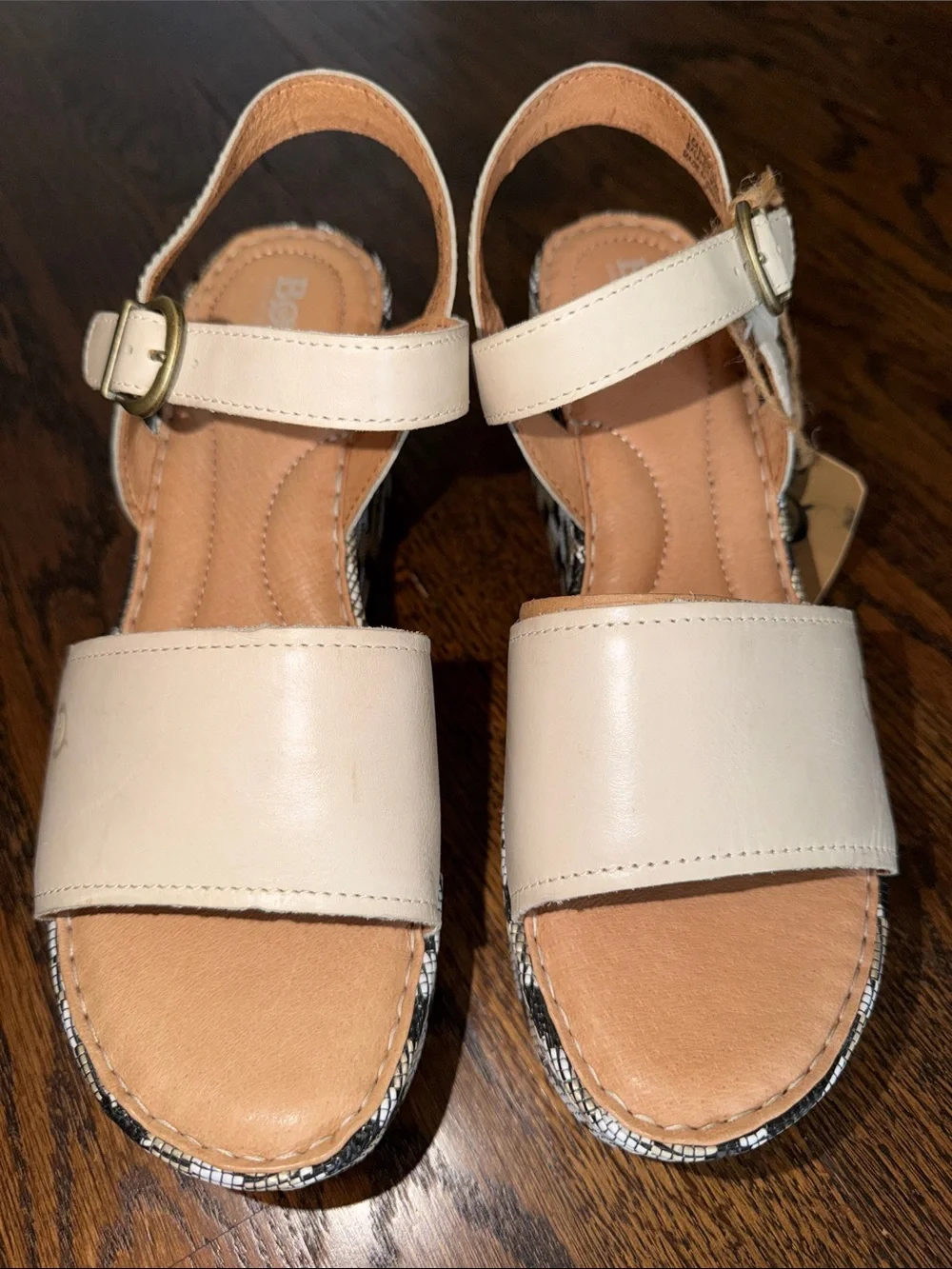 Born Dorrah Cream Platform Sandals with Patterned Wedge